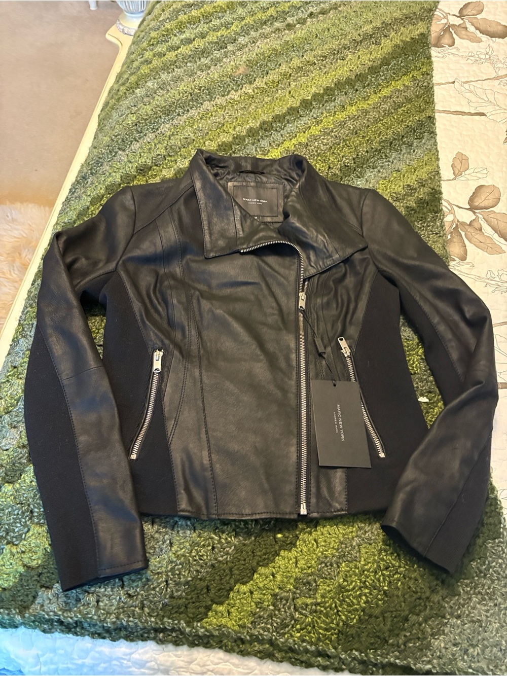 NWT Marc New York Black Leather Crop Leather Bomber Jacket